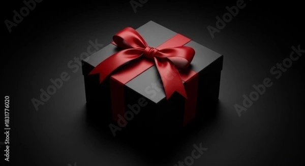 Obraz red gift box on black background