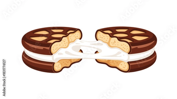 Fototapeta Indulge in sweet nostalgia with a delicious sandwich cookie, creamy filling pulling apart, perfect for dessert lovers everywhere