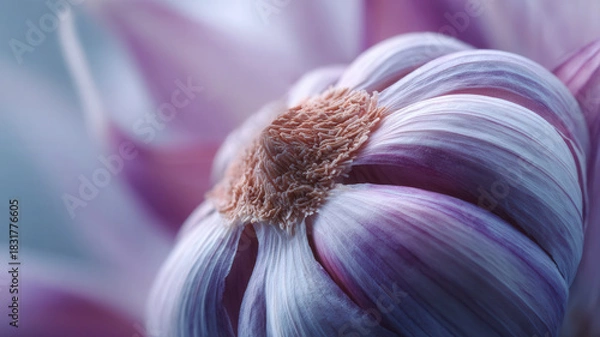 Obraz Close-up of a garlic clove with delicate purple tones, showcasing natural textures and organic beauty