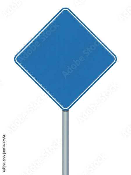 Fototapeta Blank blue diamond road sign on a pole for custom text