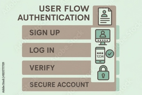 Obraz User Flow Authentication Process: Sign Up, Log In, Verify, and Secure Account Steps