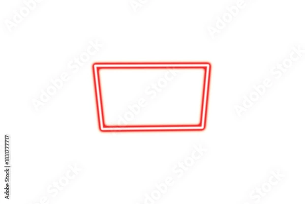 Fototapeta Illuminated red neon square frame glowing brightly on a completely black isolated on transparent background