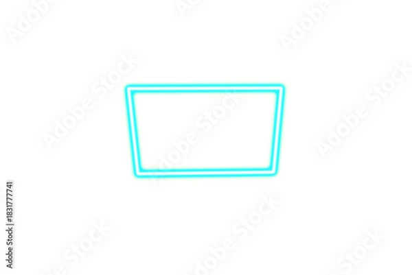 Fototapeta Glowing cyan square shape with rounded corners on a black background isolated on transparent background