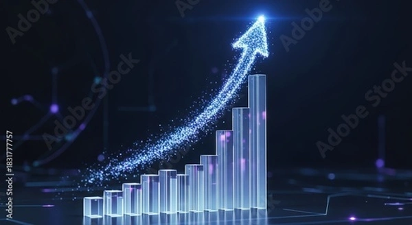 Fototapeta Futuristic bar chart with particle effects indicating rapid technological advancement and AI influence