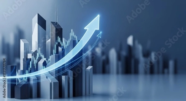 Fototapeta Skyline with economic growth indicators, Cityscape showcasing market trends and investment metrics