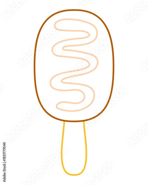 Obraz Chocolate cakesicle on a stick in bold colorful outline. Flat vector illustration isolated on white background. Fun dessert coloring page for kids books. Easy activity worksheet