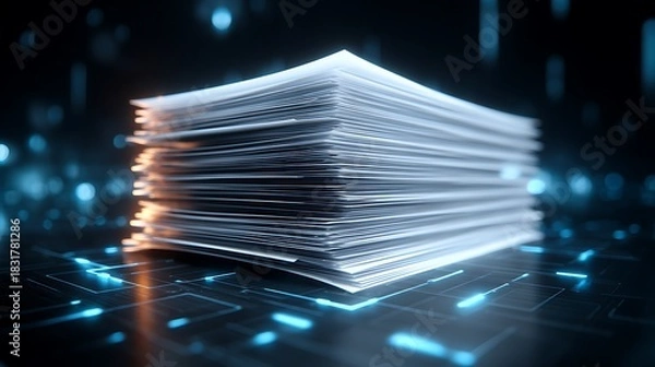 Obraz Stack of white papers representing data and information.