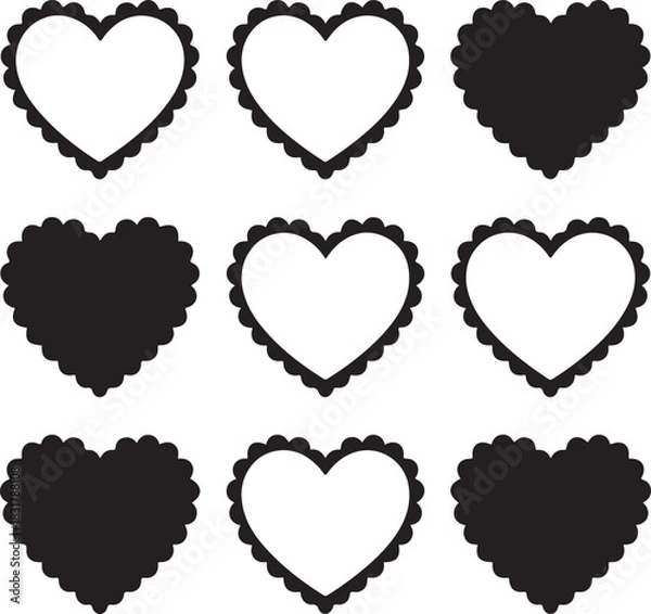 Fototapeta Stylized Scalloped Heart Shapes in Black and White for Creative Projects