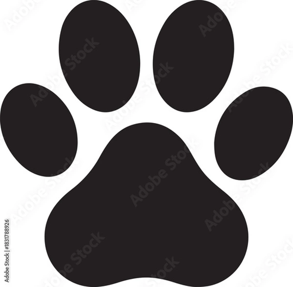 Fototapeta Black silhouette of a paw print, a simple vector icon of an animal track.