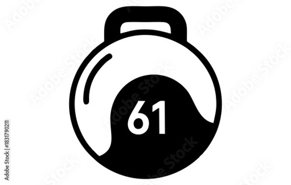 Obraz Minimalist Kettlebell Icon with Number 61: Black and White Vector Graphic for Fitness, Strength, and Weight Measurement