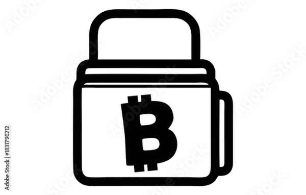Obraz Bitcoin Savings Jar Icon: Digital Currency Storage & Investment Concept in Black and White Line Art
