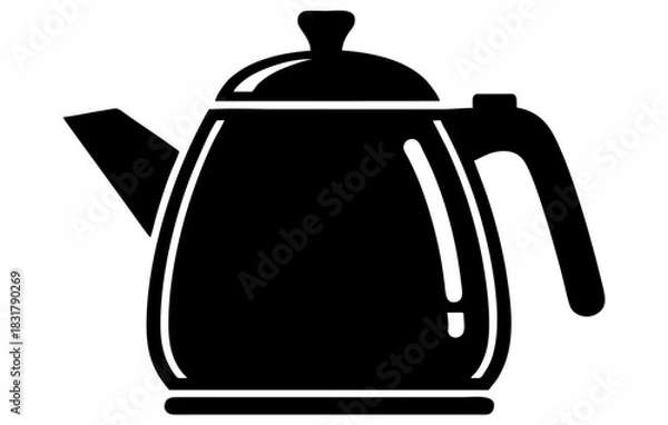 Obraz Classic Black Silhouette Teapot or Kettle Icon. Minimalist Flat Vector Design for Kitchen, Hot Drinks, and Beverage Concepts.