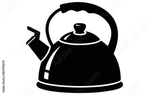 Obraz Classic Whistling Kettle Silhouette Icon for Hot Drinks Preparation, Stovetop Teapot Graphic Element in Black and White