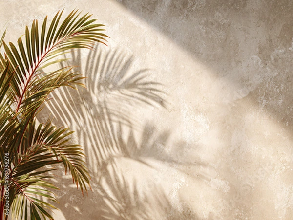 Fototapeta Palm Leaf Shadow on Cream Wall