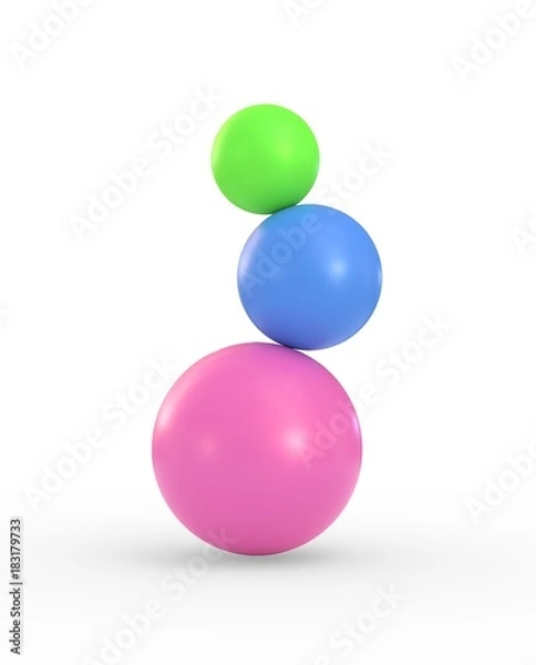 Fototapeta falling unbalanced three balls isolated on white background 3d illustration