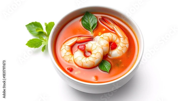 Obraz Spicy Thai Tom Yum Soup in White Bowl