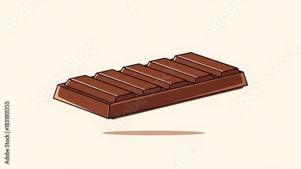 Fototapeta Boldly Outlined Cartoon Chocolate Bar Levitating Over a Creamy Background.