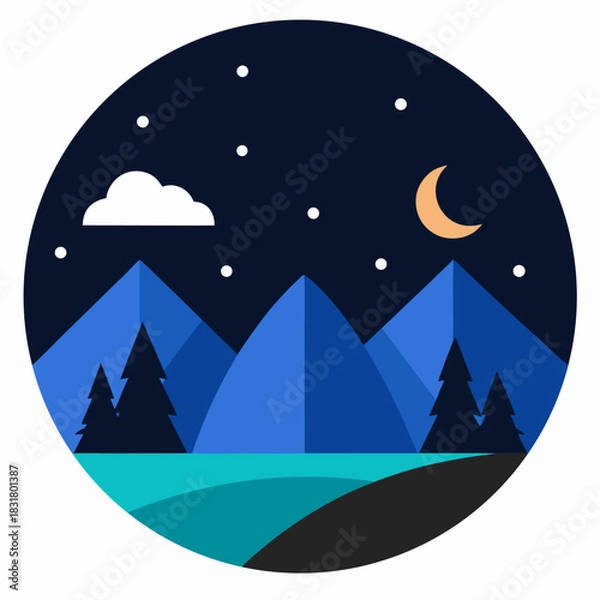 Obraz Vector of Night Landscape on white background