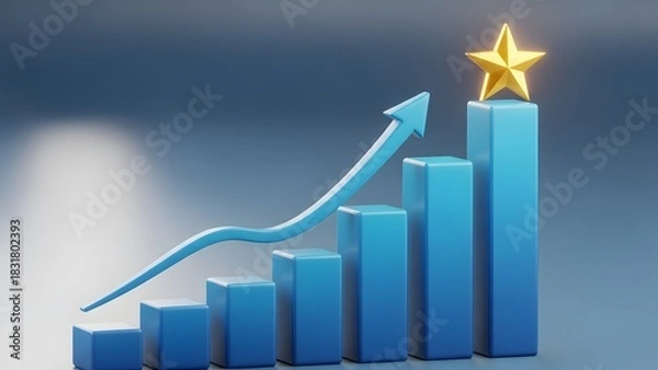 Fototapeta Reaching for the Star 3D Rendered Success Chart with Golden Star and Arrow.