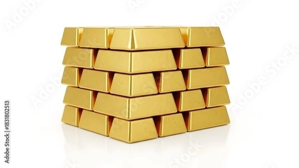 Fototapeta Stacked Gold Bars on White Reflective Surface Wealth and Investment Concept.