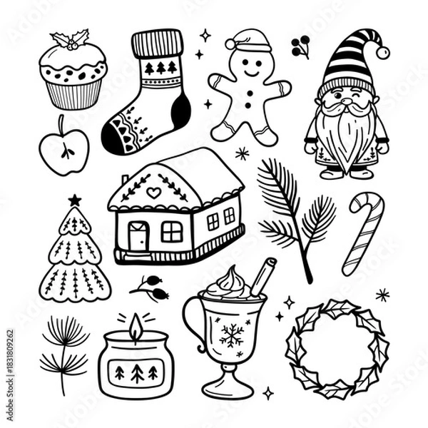 Obraz Christmas doodles, vector Christmas set
