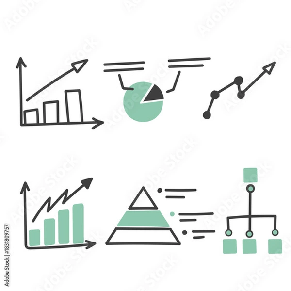 Obraz hand drawn chart graph business data set collection