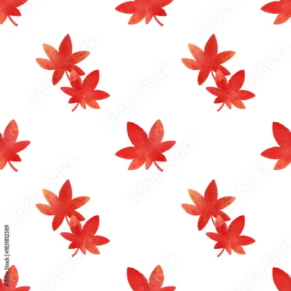 Fototapeta Autumn leaf seamless pattern. Red leaves pattern watercolor illustration for wrapping paper, textile prints, banners, backgrounds