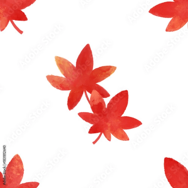 Fototapeta Autumn leaf seamless pattern. Red leaves pattern watercolor illustration for wrapping paper, textile prints, banners, backgrounds