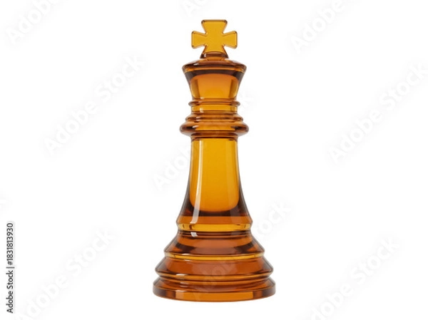 Obraz Amber glass chess king isolated PNG on transparent background, decorative piece for board games and strategy concepts