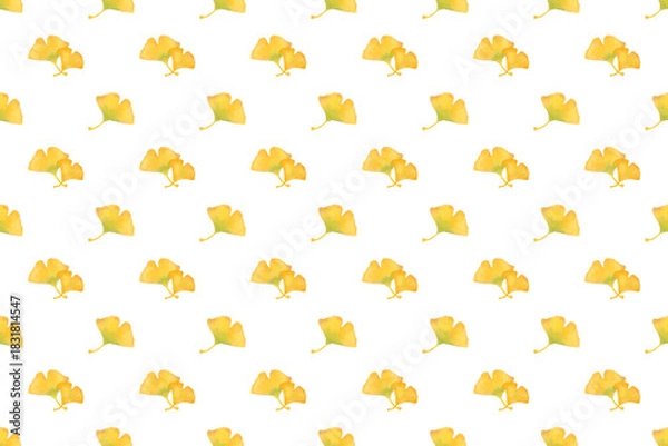 Fototapeta Autumn ginkgo leaf seamless pattern. Yellow leaves pattern watercolor illustration for wrapping paper, textile prints, banners, backgrounds