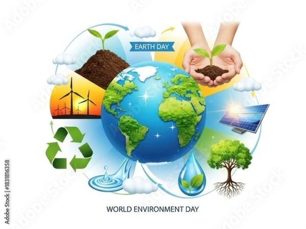 Fototapeta Earth day and world environment day with green energy and environment