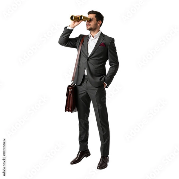 Fototapeta Businessman Holding Binoculars and Briefcase