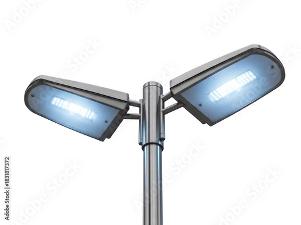 Obraz Modern LED street light isolated PNG on transparent background, energy efficient outdoor lighting fixture for urban and residential areas