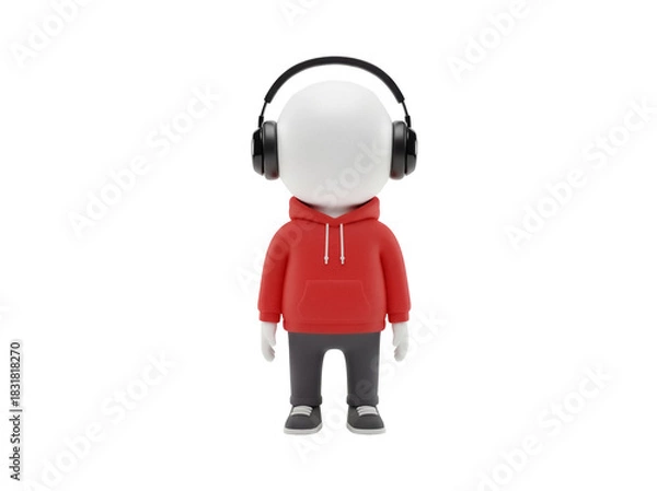 Obraz 3D cartoon character with headphones and red hoodie isolated PNG, stylish avatar for social media and creative projects
