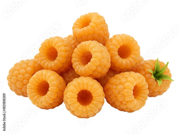 Obraz Pile of golden raspberries PNG isolated on transparent background, fresh yellow raspberry fruit for healthy eating and dessert