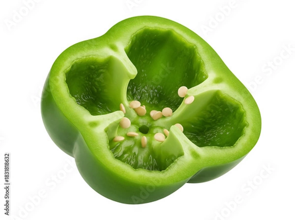 Obraz Halved green bell pepper isolated PNG, fresh vegetable with seeds on transparent background, healthy eating and cooking ingredient