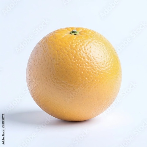 Fototapeta A vibrant, perfectly round citrus fruit in a warm orange hue, detailed with a dimpled skin and a small green stem, set against a bright white background.