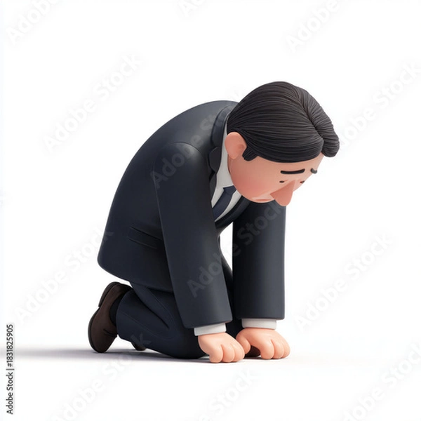 Obraz 土下座で深く謝罪するサラリーマンの3Dイラスト。反省と懇願。