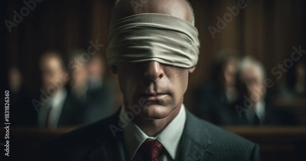 Obraz Blindfolded man in formal setting