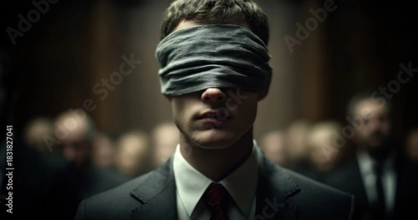 Obraz Blindfolded man in formal setting