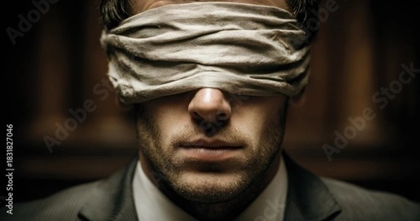Obraz Blindfolded man closeup
