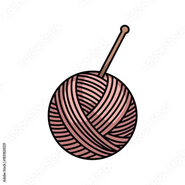 Obraz Yarn ball with crochet hook in pink color isolated on a transparent background