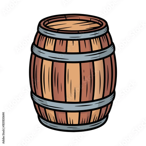 Obraz Wooden barrel with metal bands, classic design and natural color  isolated on a transparent background