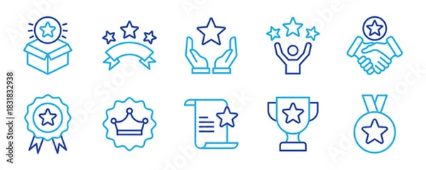 Fototapeta Star icon set. Containing rating, winner, medal, award, benefit, sparkle, shine, cup, badge and more. Editable line icons. Vector illustration.