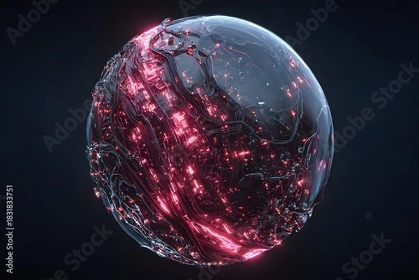 Fototapeta Futuristic energy sphere merging organic and digital patterns