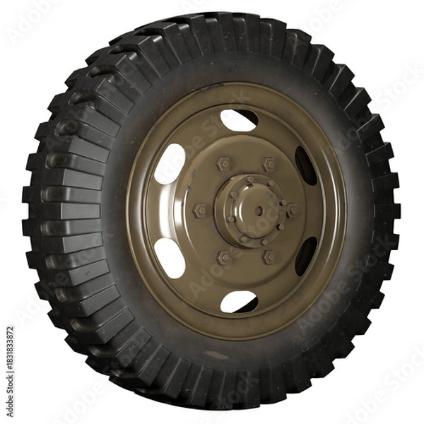 Obraz Wheel truck object with detailed tire tread and realistic metal rim