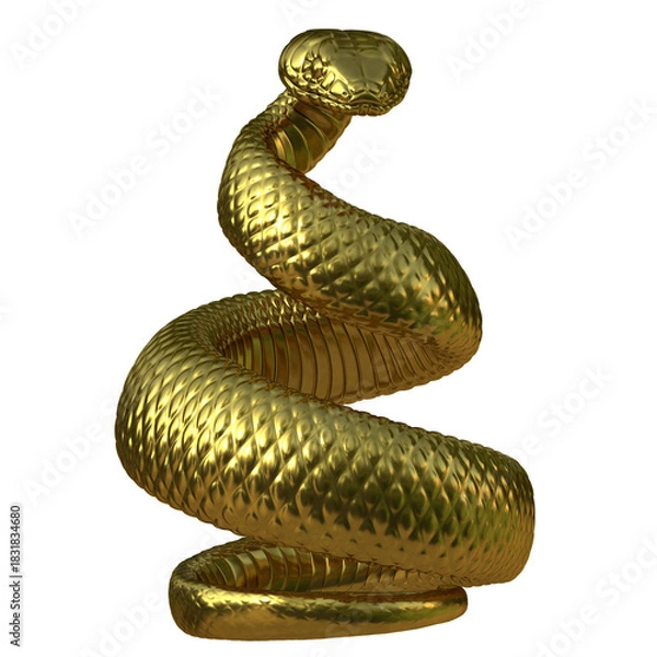 Obraz Gold snake horoscope icon with elegant zodiac design. Shiny metallic reptile symbol representing astrology, fortune, and mystic elements