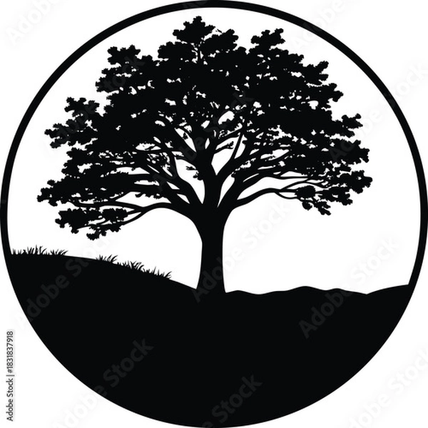 Obraz Tree Silhouette in Circle Icon

