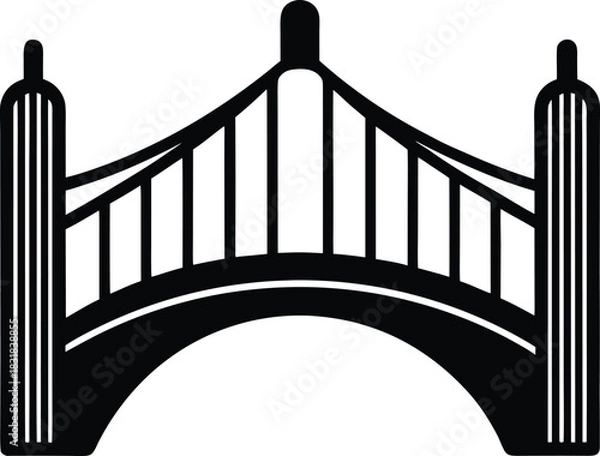 Obraz Black and White Stylized Arch Bridge Silhouette

