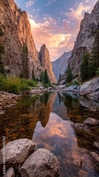 Obraz Mountain river sunset reflection